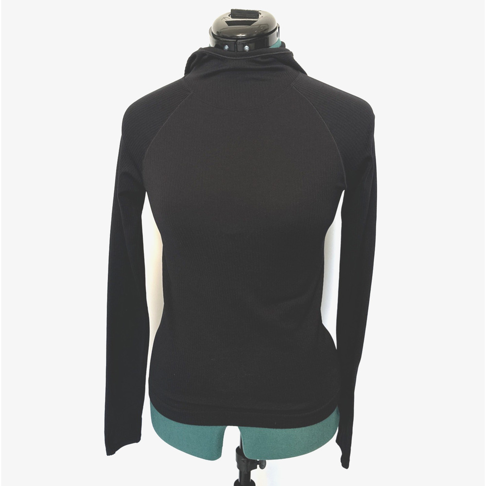 Athleta Seamless Pullover Long Sleeve Ribbed Hoodie‎ Top Workout Shirt Black XXS